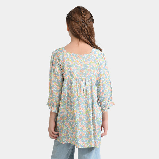 Girls Cotton Viscose Casual Frock Grey Bunny