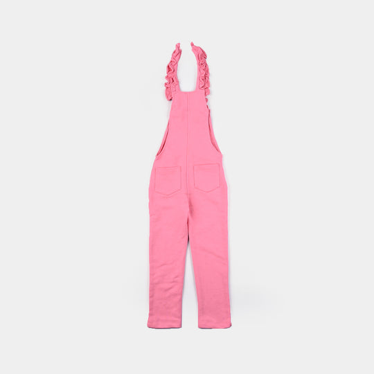 Girls Cotton Terry Dangri-Pink