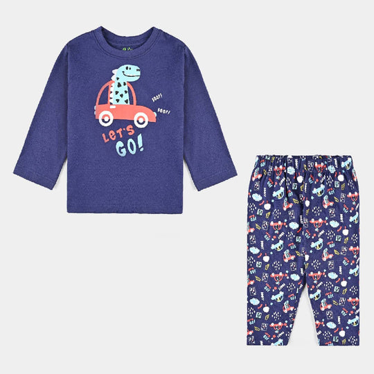 Infant Boys Poly Cotton Jersey Knitted Night Suit Lets Go-Navy Blue