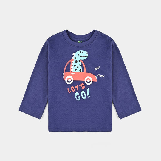 Infant Boys Poly Cotton Jersey Knitted Night Suit Lets Go-Navy Blue