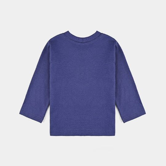 Infant Boys Poly Cotton Jersey Knitted Night Suit Lets Go-Navy Blue