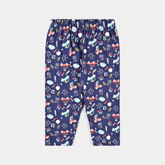 Infant Boys Poly Cotton Jersey Knitted Night Suit Lets Go-Navy Blue