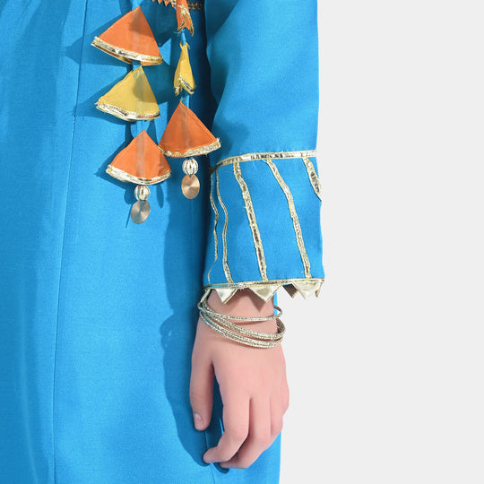 Girls Raw Silk 3PCs Suit Rang-o-Sehar-Blue