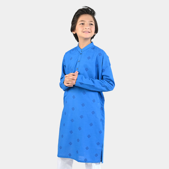 Boys Cotton Slub Printed Kurta-Blue