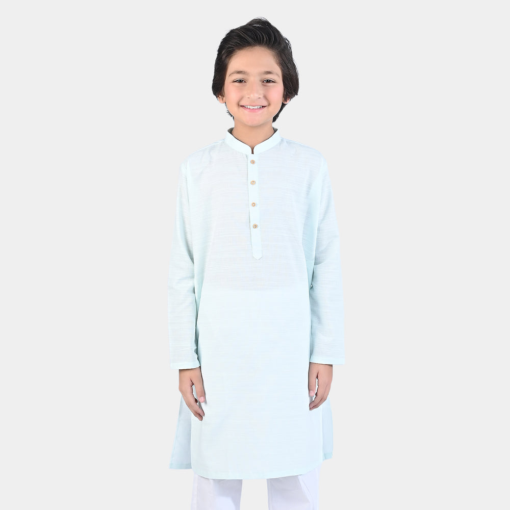 Boys Cotton Slub Basic Kurta-Ice Blue