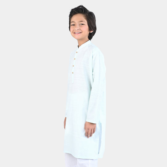 Boys Cotton Slub Basic Kurta-Ice Blue