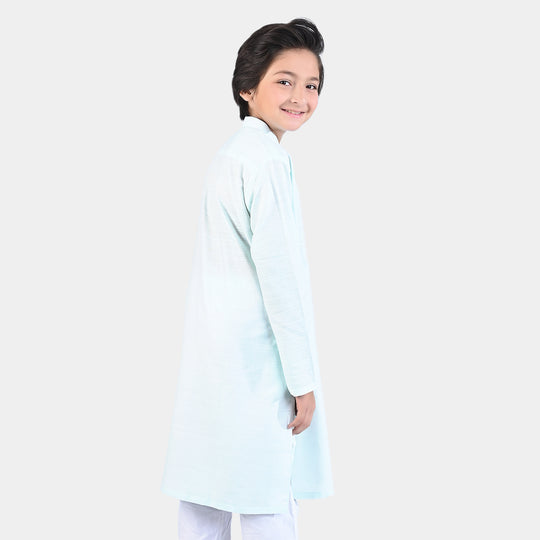 Boys Cotton Slub Basic Kurta-Ice Blue