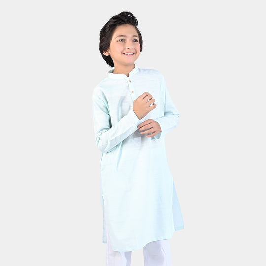 Boys Cotton Slub Basic Kurta-Ice Blue