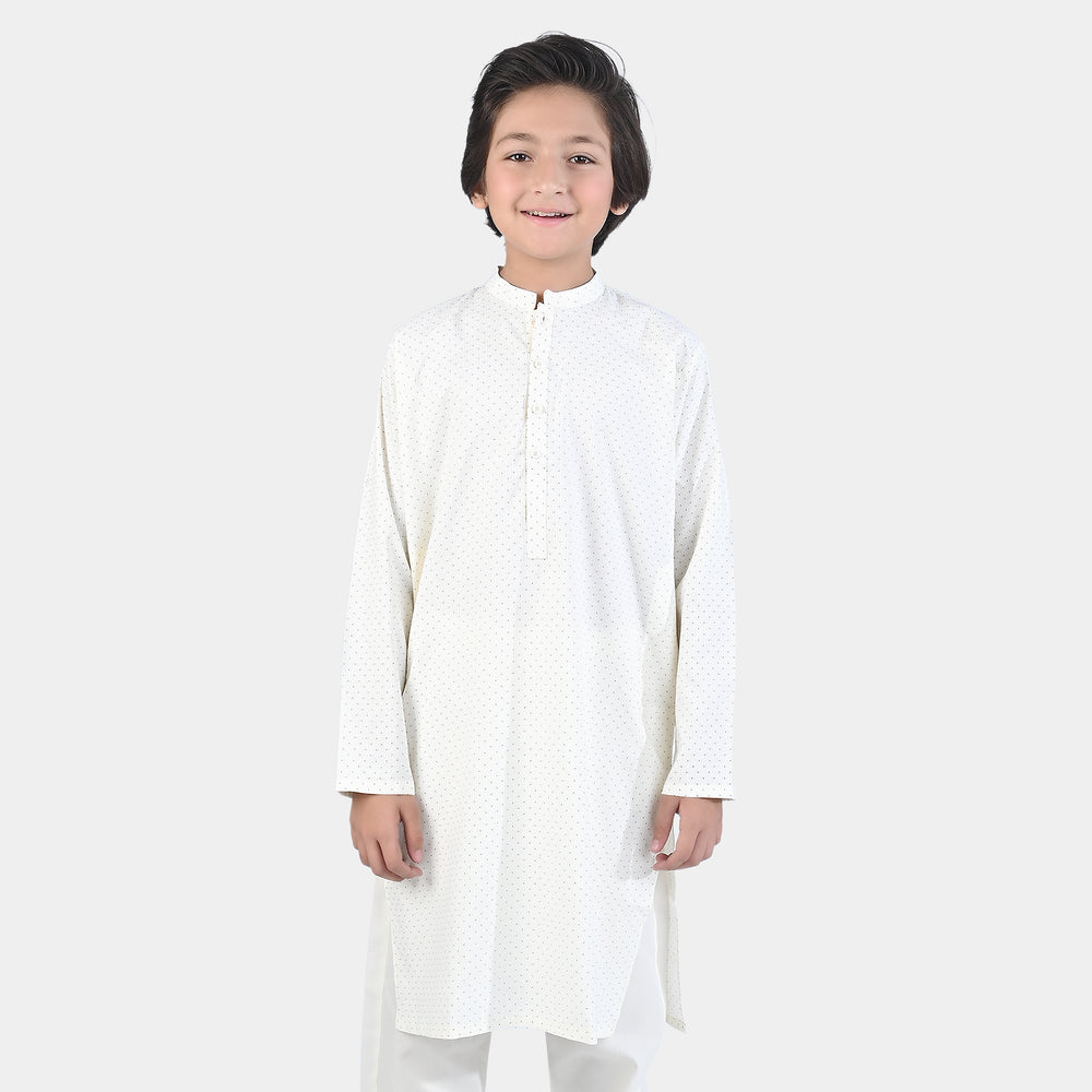 Boys Poly Viscose Shalwar Suit (Regular Dots)-Off-White