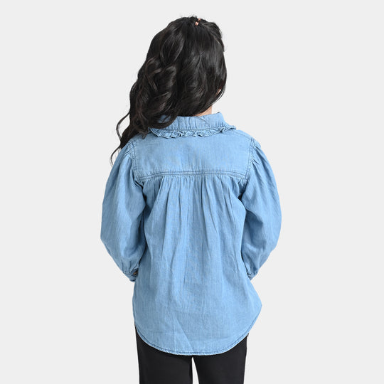 Girls Tensile Denim Emb Top Collar -Blue