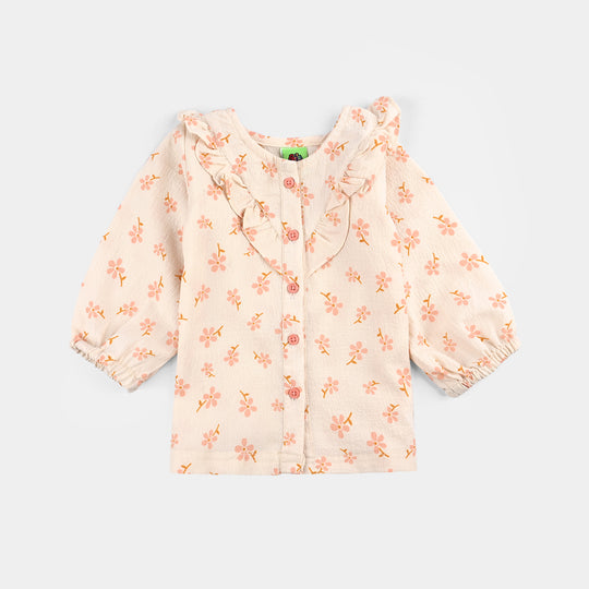 Infant Girls Chiffon 2 Pc Suit-Textured Flora-OFF-White