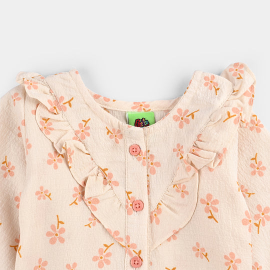 Infant Girls Chiffon 2 Pc Suit-Textured Flora-OFF-White