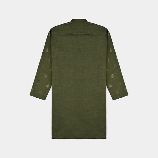 Boys Cotton Slub Shalwar Suit (Monotone)-Green
