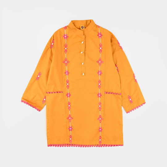Girls Cotton Poplin EMB Kurti Saroor-C.Yellow