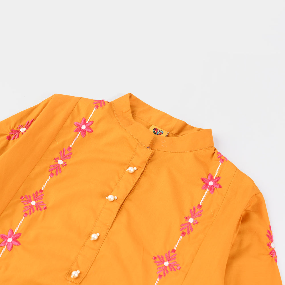Girls Cotton Poplin EMB Kurti Saroor-C.Yellow