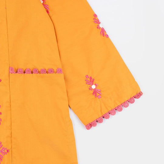 Girls Cotton Poplin EMB Kurti Saroor-C.Yellow