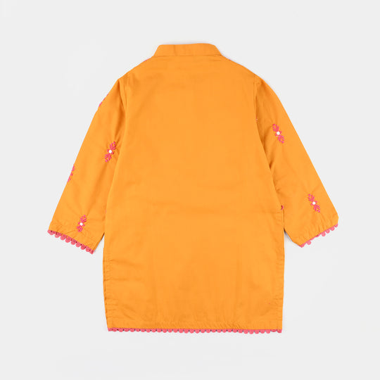 Girls Cotton Poplin EMB Kurti Saroor-C.Yellow