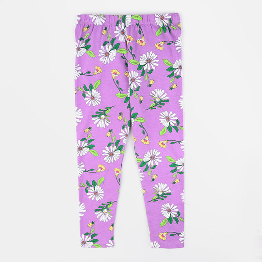 Girls Tights White Flower-Purple