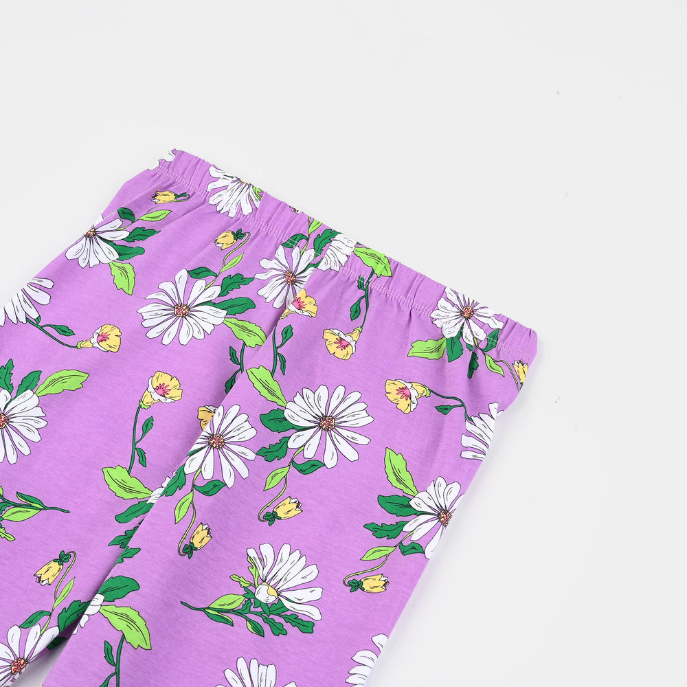 Girls Tights White Flower-Purple