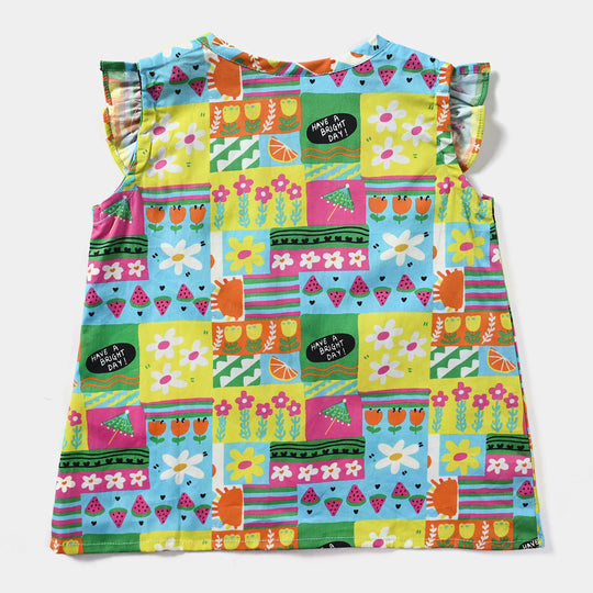 Infant Girls Cotton Poplin Woven Suit Abstract Fruits-Multi