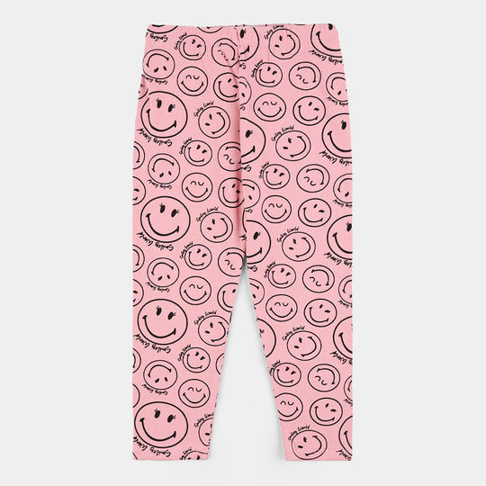 Girls 2x1 Rib Printed Tight Smile-Candy Pink