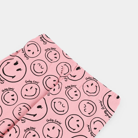 Girls 2x1 Rib Printed Tight Smile-Candy Pink