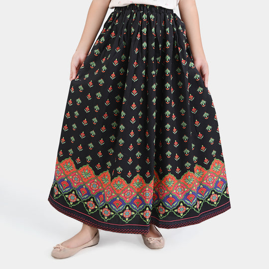 Girls Cotton Poplin long Skirt Rung Ja-BLACK