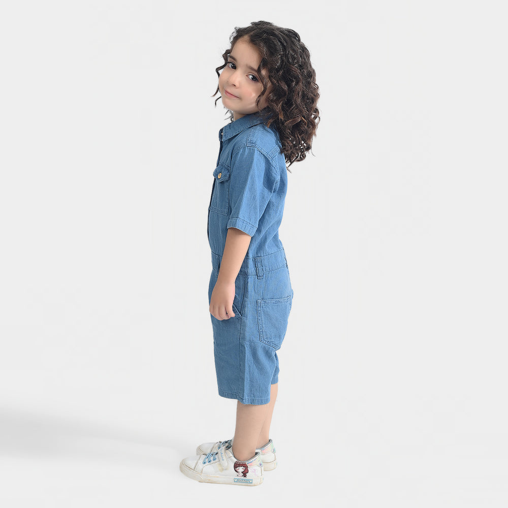 Girls Denim rigid Dungaree Cutest-Light Blue