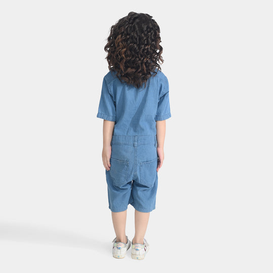 Girls Denim rigid Dungaree Cutest-Light Blue
