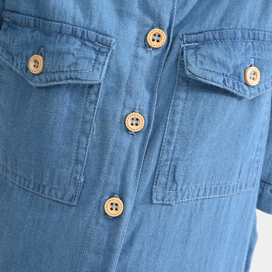 Girls Denim rigid Dungaree Cutest-Light Blue