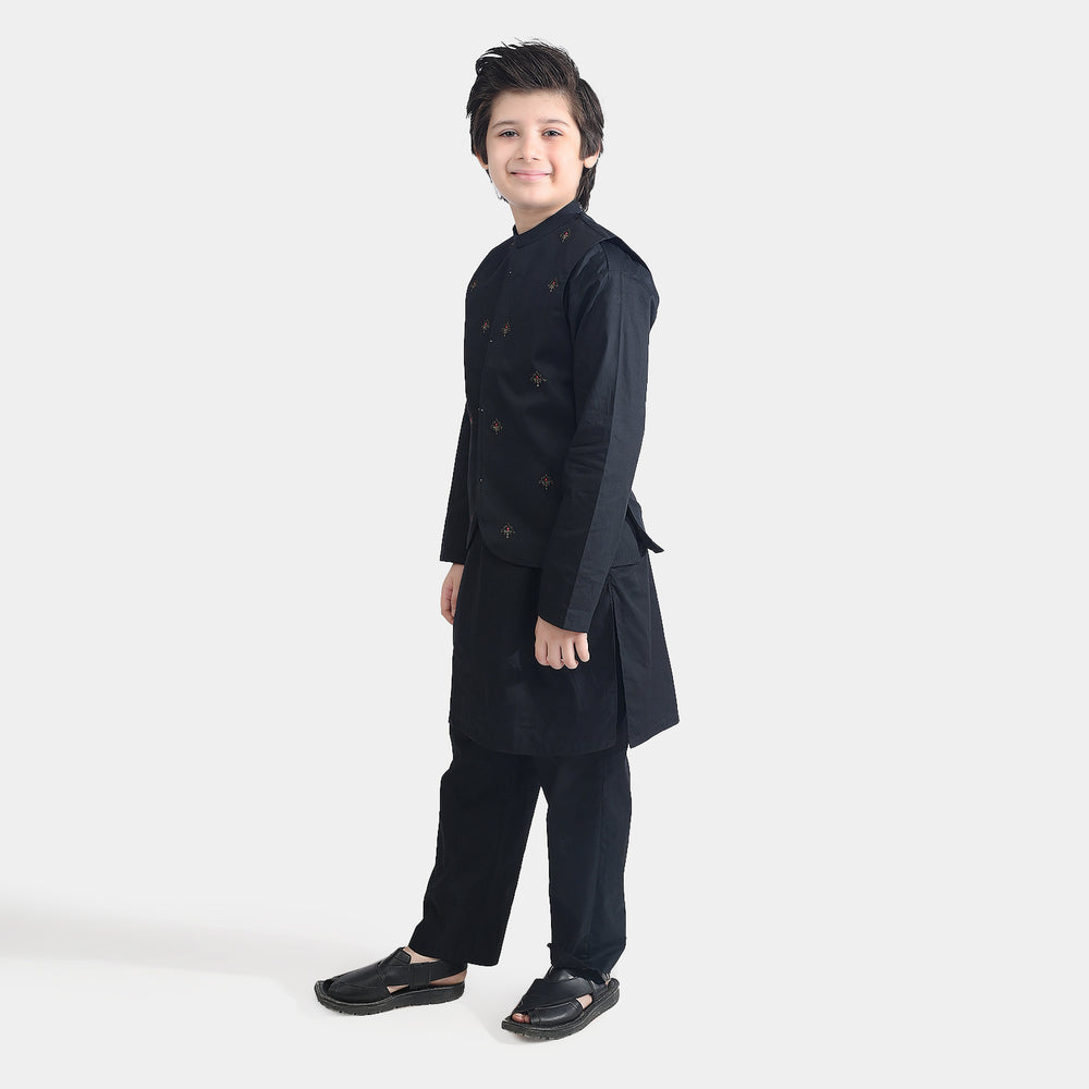 Boys Cotton Poplin 3 Piece Suit-BLACK