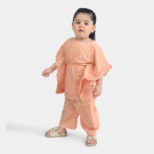 Infant Girls Poly Cambric Fancy 2 Pcs Flowers-Peach