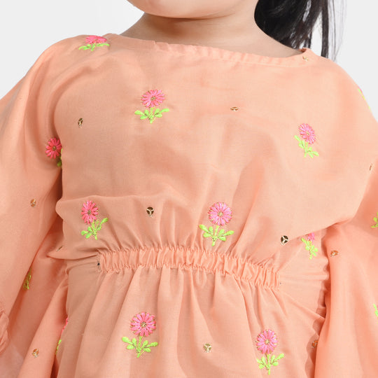 Infant Girls Poly Cambric Fancy 2 Pcs Flowers-Peach
