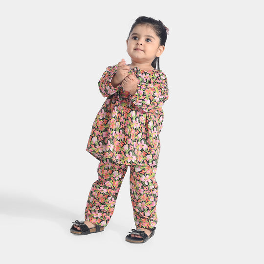 Infant Girls Cotton Poplin Printed 2Pcs Black Beauty-Multi
