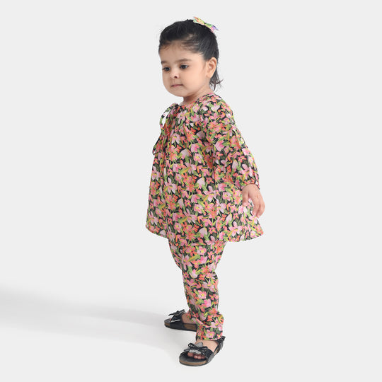 Infant Girls Cotton Poplin Printed 2Pcs Black Beauty-Multi