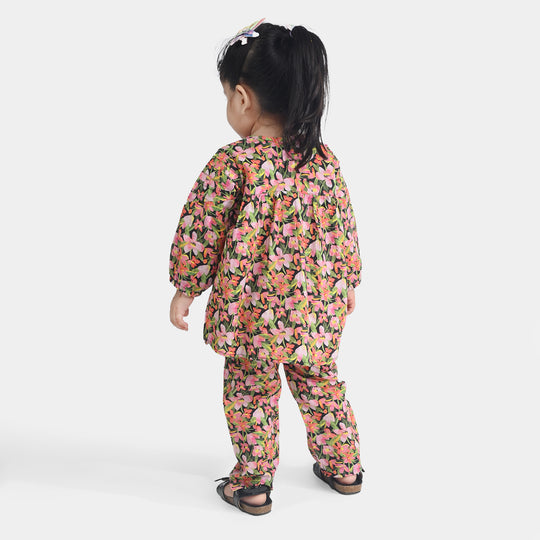Infant Girls Cotton Poplin Printed 2Pcs Black Beauty-Multi