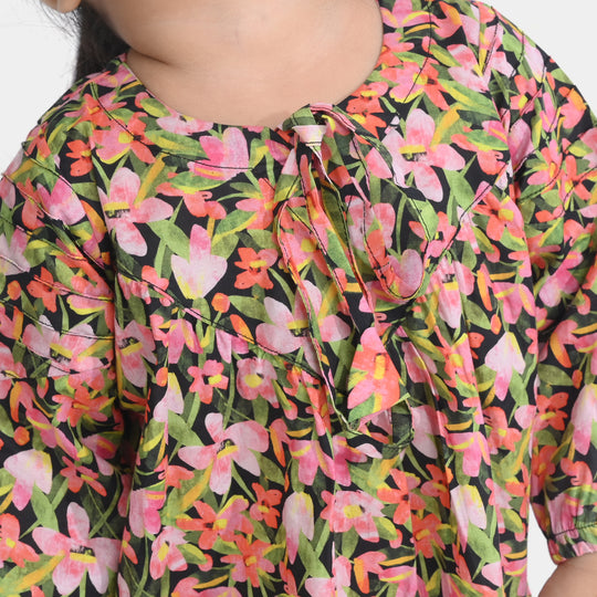 Infant Girls Cotton Poplin Printed 2Pcs Black Beauty-Multi