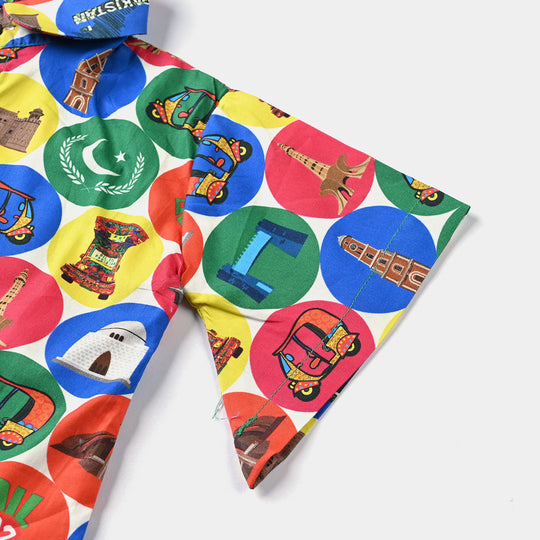 Infant Girls Cotton Poplin IND Top Pak Monuments-Multi