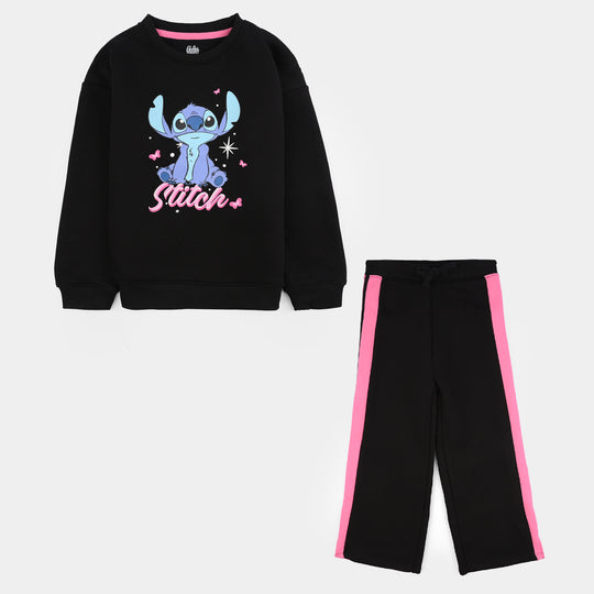 Girls Fleece 2 Piece Suit Stitch-BLACK
