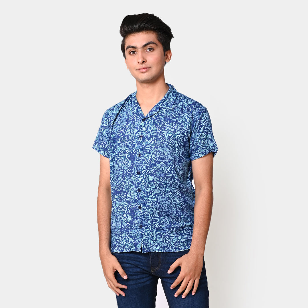 Teens Boys Cotton Casual Shirt Illusion - Royal Blue