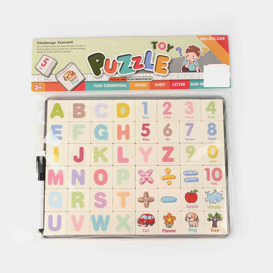 Alphabet & Number Puzzle Board With Drawing Surface