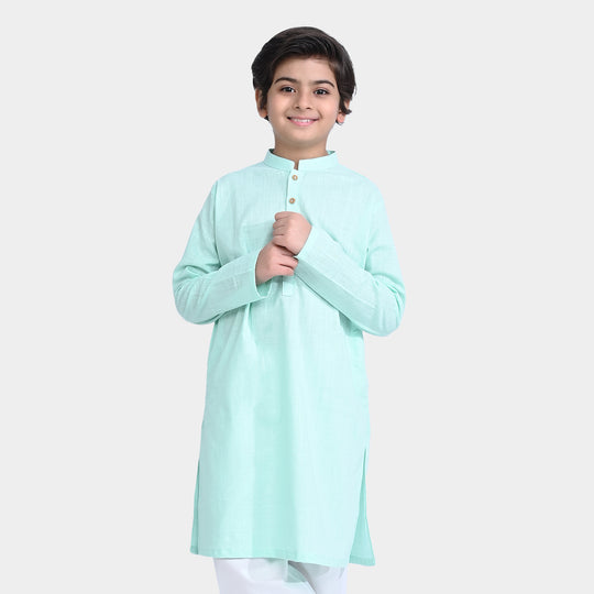 Boys Cotton Slub Basic Kurta-M/Green