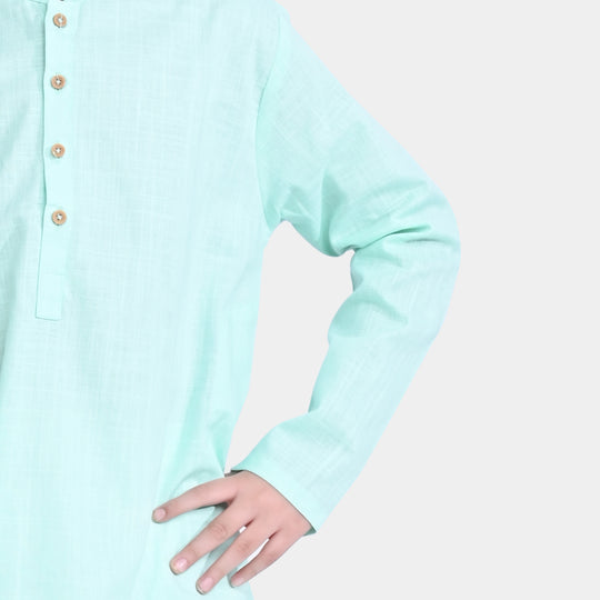 Boys Cotton Slub Basic Kurta-M/Green