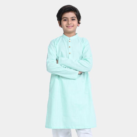 Boys Cotton Slub Basic Kurta-M/Green