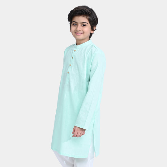 Boys Cotton Slub Basic Kurta-M/Green