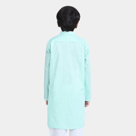 Boys Cotton Slub Basic Kurta-M/Green