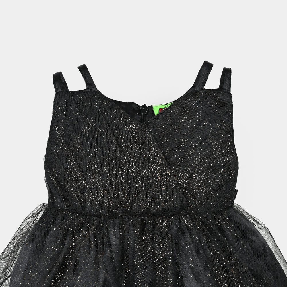 Infant Girls Net Fancy Frock Shimmer-BLACK
