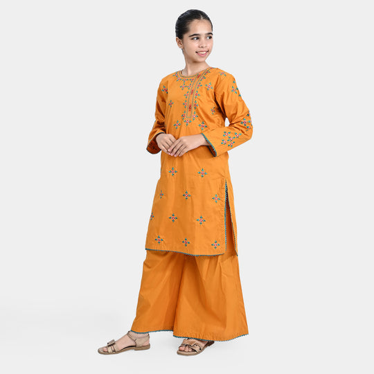 Girls Cotton Poplin Emb 2 Pcs Maya-C.Yellow