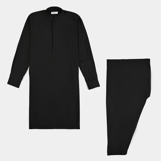 Teen Boys Poly Viscose Kurta Shalwar-BLACK