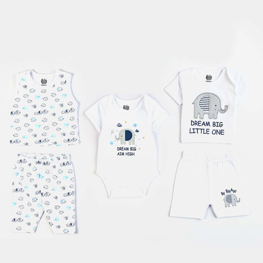 Infant Boys Cotton Interlock 8 Piece Set Elephants-S.White